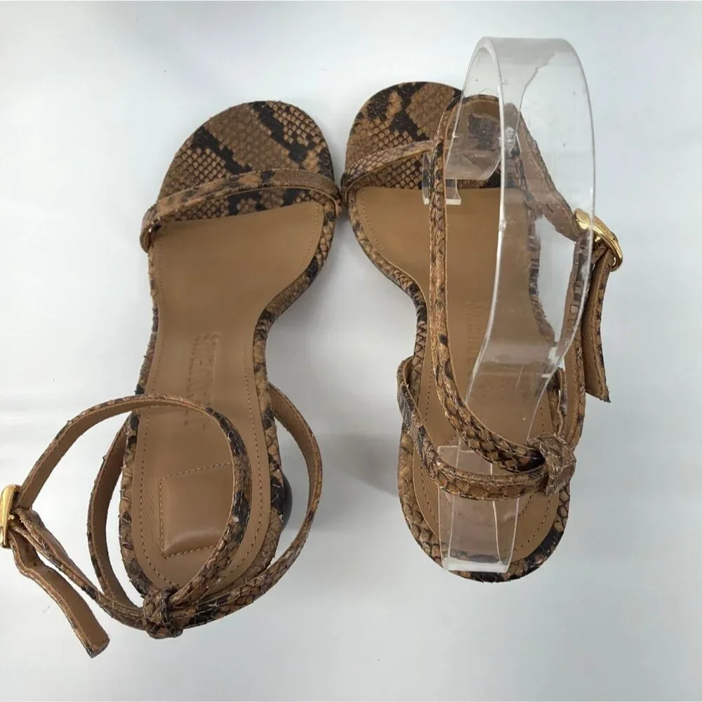 Jacquemus Les Bisu Sandals Snake Print Leather Ankle Strap Geometric Heels Sz 37